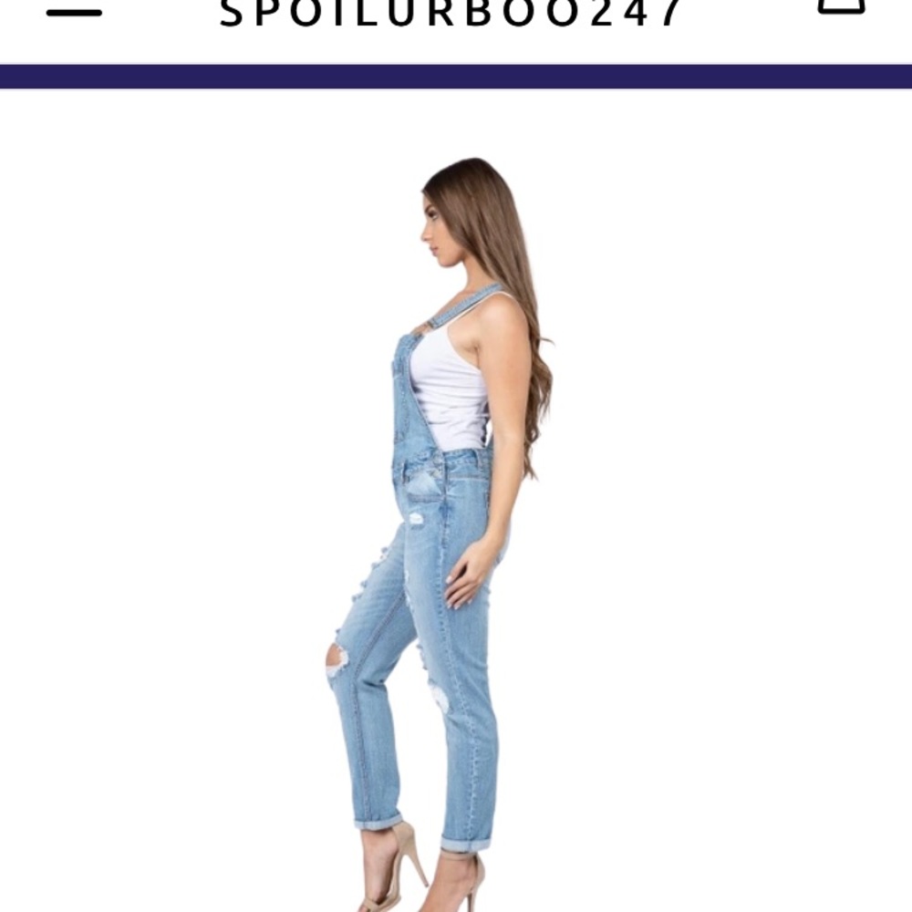 Ladies cut out knees washed denim overalls - Picture 2 of 4